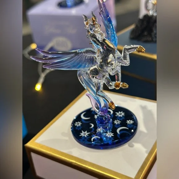 Glass Baron Crystal Pegasus Figurine with Blue and Gold Accents - Picture 3 of 4
